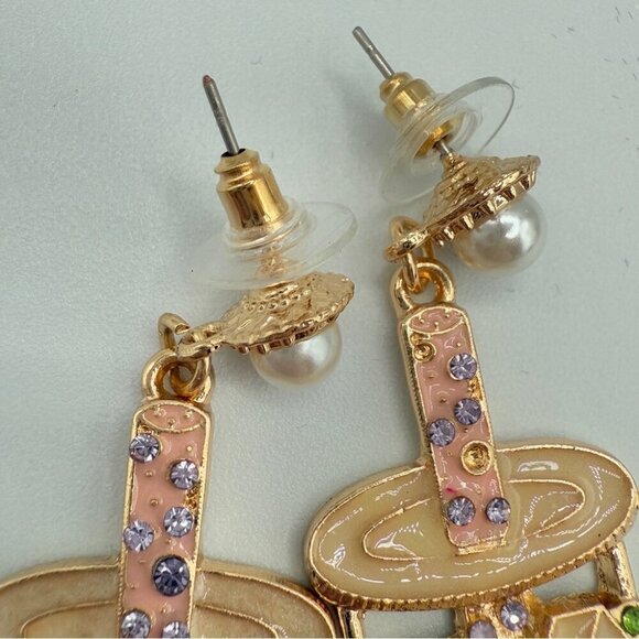 Fun Summer Rhinestone Earrings Vacation Drink Sparkly Dangle Earrings - Picture 4 of 6